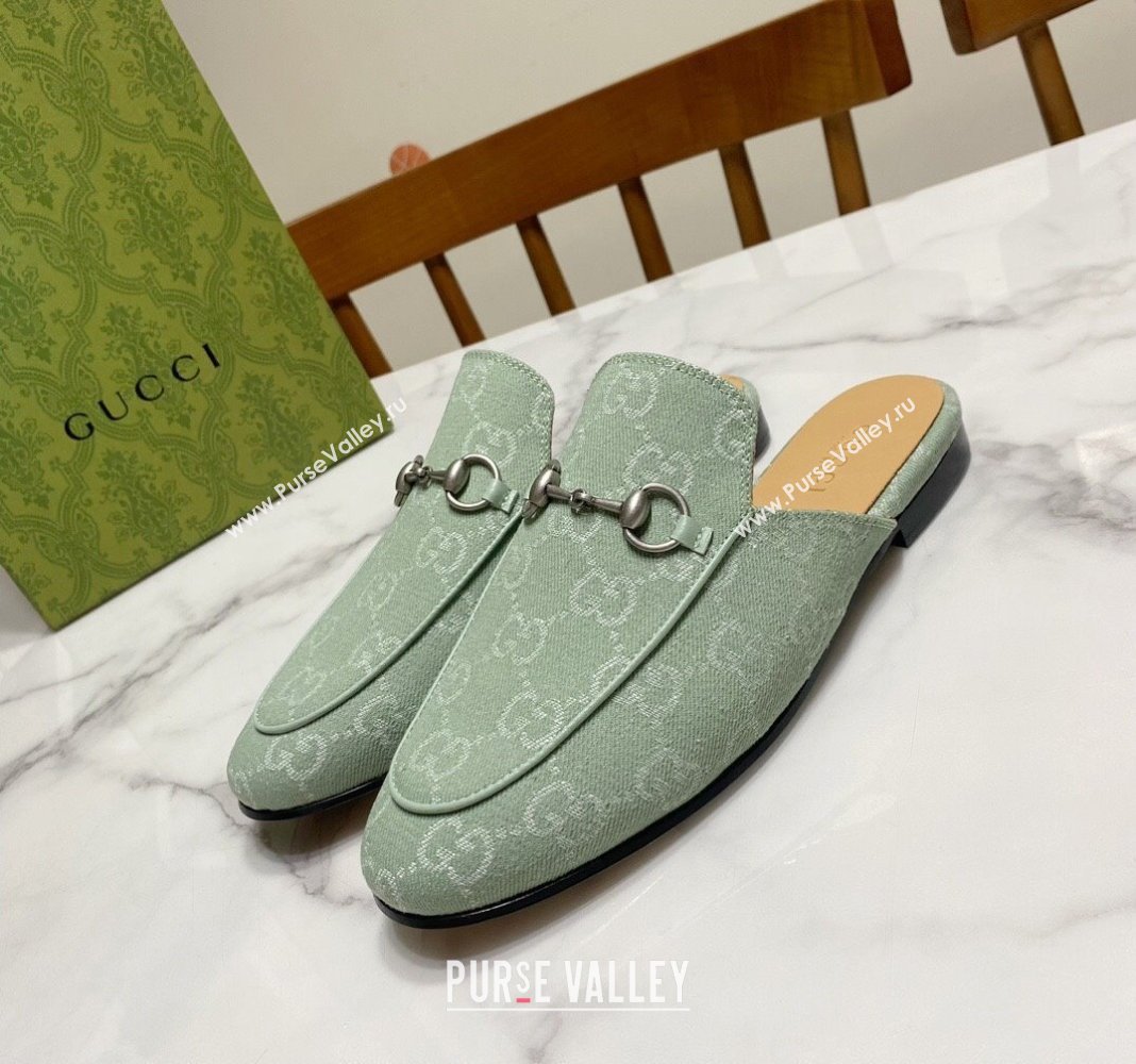 Gucci Princetown GG Denim Flat Slippers Light Green 2025 557730 (SS-250423159)