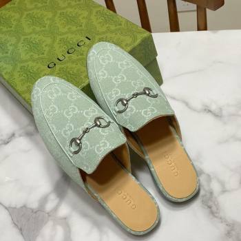 Gucci Princetown GG Denim Flat Slippers Light Green 2025 557730 (SS-250423159)