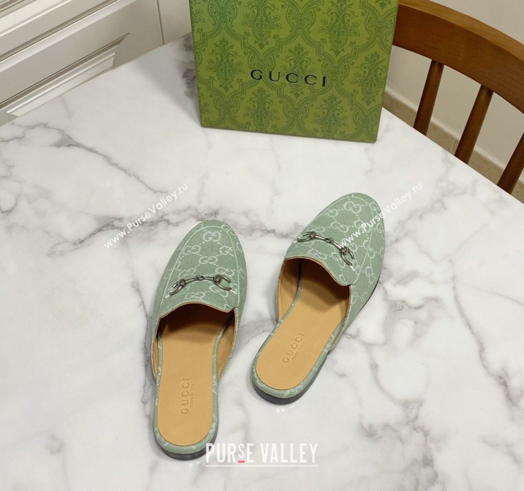 Gucci Princetown GG Denim Flat Slippers Light Green 2025 557730 (SS-250423159)