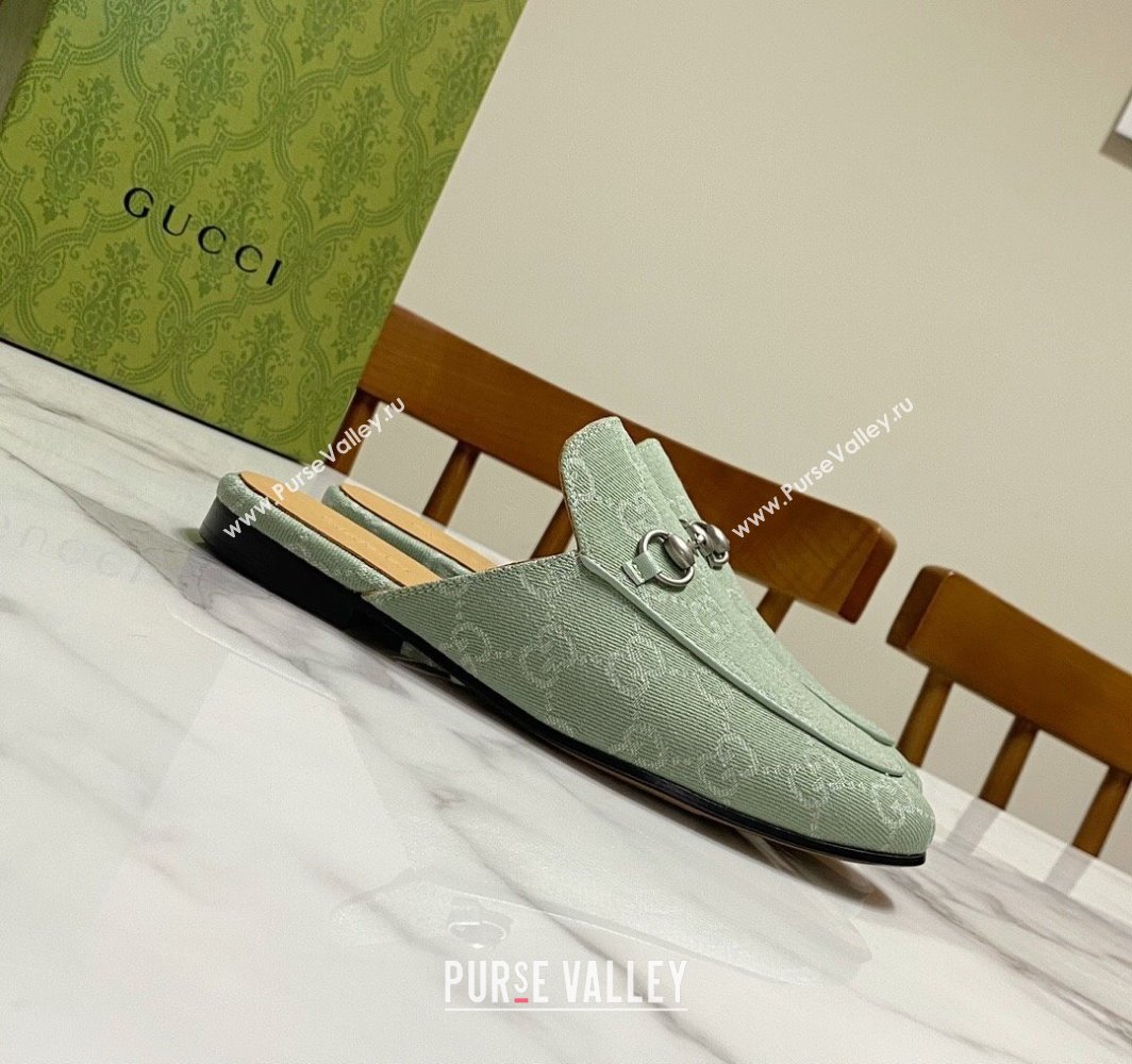 Gucci Princetown GG Denim Flat Slippers Light Green 2025 557730 (SS-250423159)