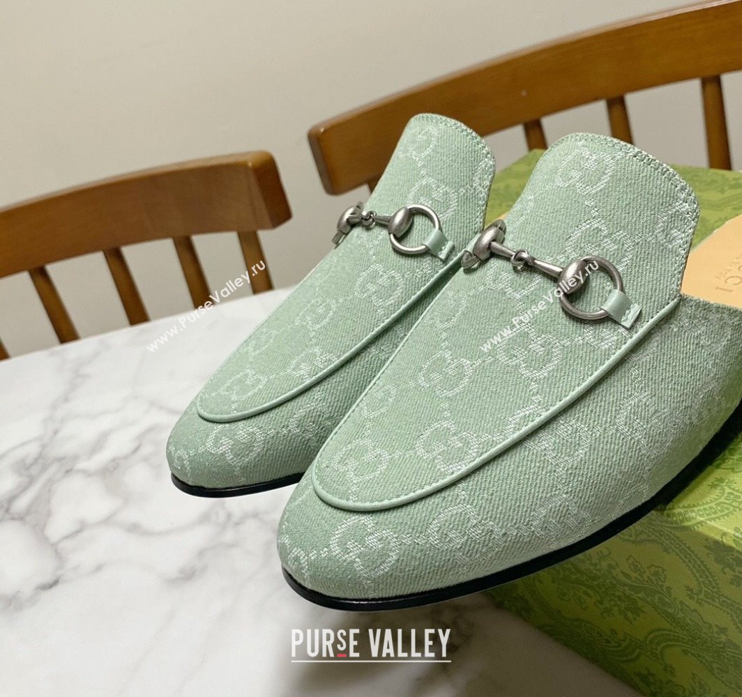 Gucci Princetown GG Denim Flat Slippers Light Green 2025 557730 (SS-250423159)