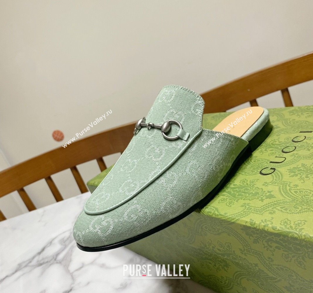 Gucci Princetown GG Denim Flat Slippers Light Green 2025 557730 (SS-250423159)