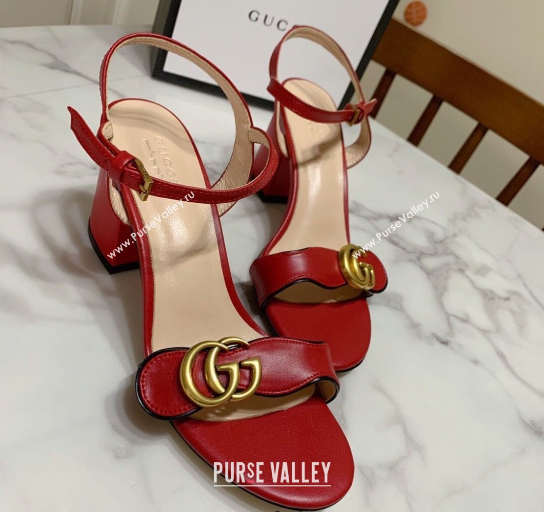 Gucci Leather Wave Heel Sandals 7cm Red 2025 GG042304 (SS-250423122)