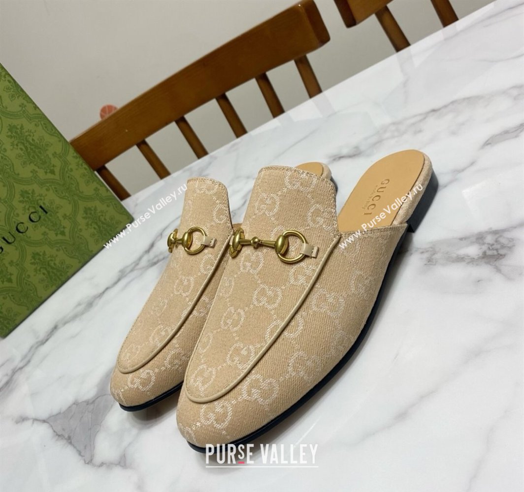 Gucci Princetown GG Denim Flat Slippers Beige Yellow 2025 557730 (SS-250423160)