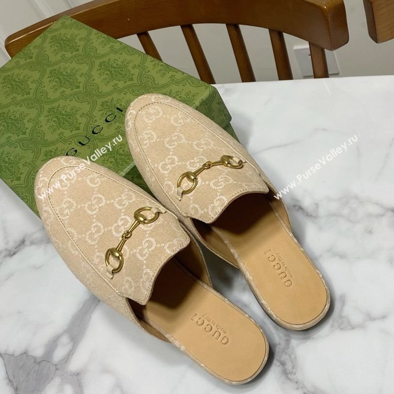 Gucci Princetown GG Denim Flat Slippers Beige Yellow 2025 557730 (SS-250423160)