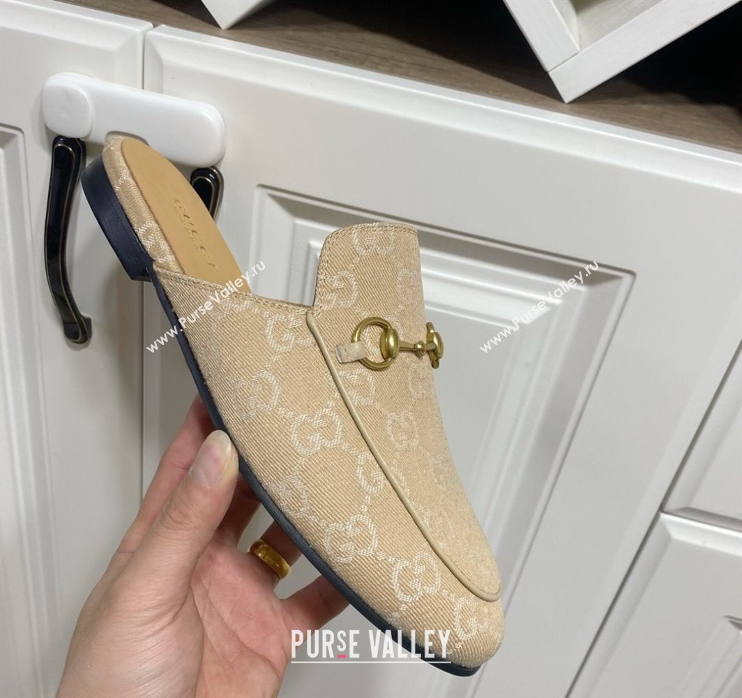 Gucci Princetown GG Denim Flat Slippers Beige Yellow 2025 557730 (SS-250423160)