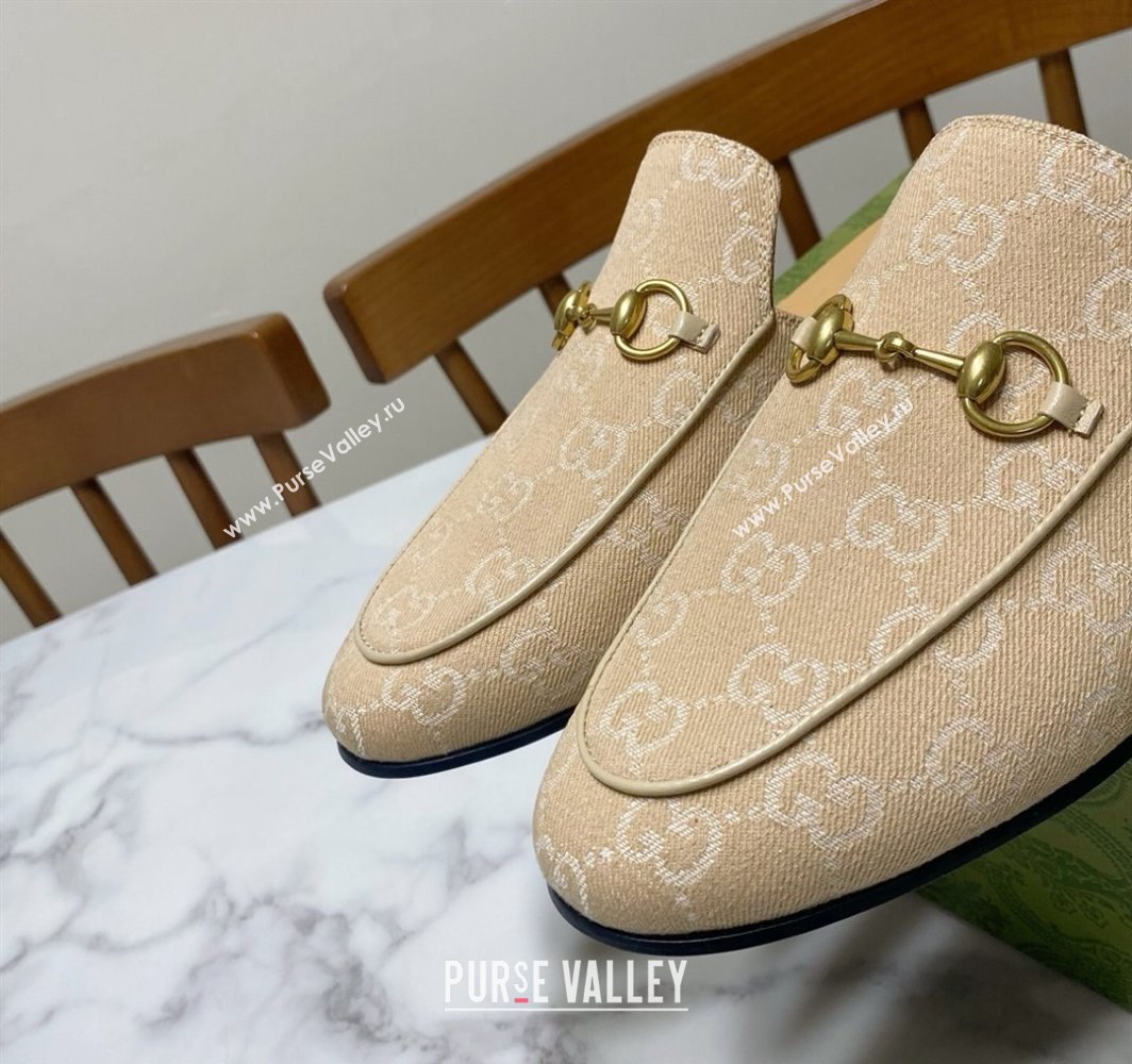 Gucci Princetown GG Denim Flat Slippers Beige Yellow 2025 557730 (SS-250423160)