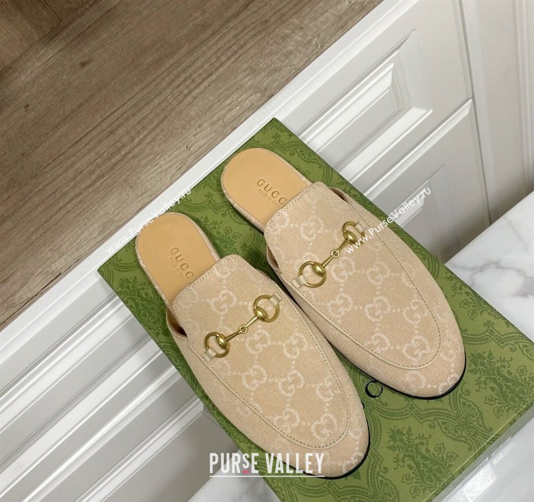 Gucci Princetown GG Denim Flat Slippers Beige Yellow 2025 557730 (SS-250423160)
