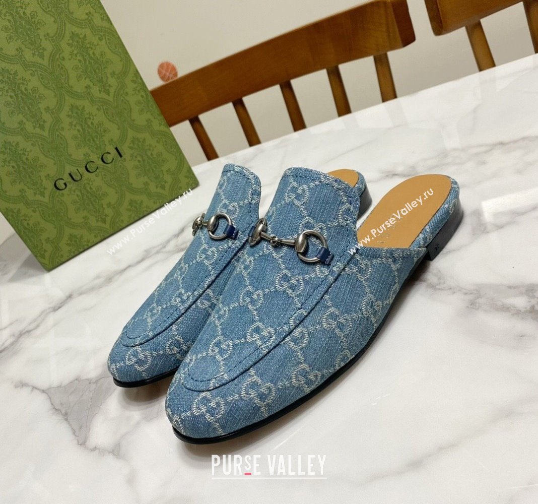 Gucci Princetown GG Denim Flat Slippers Light Blue 2025 557730 (SS-250423161)