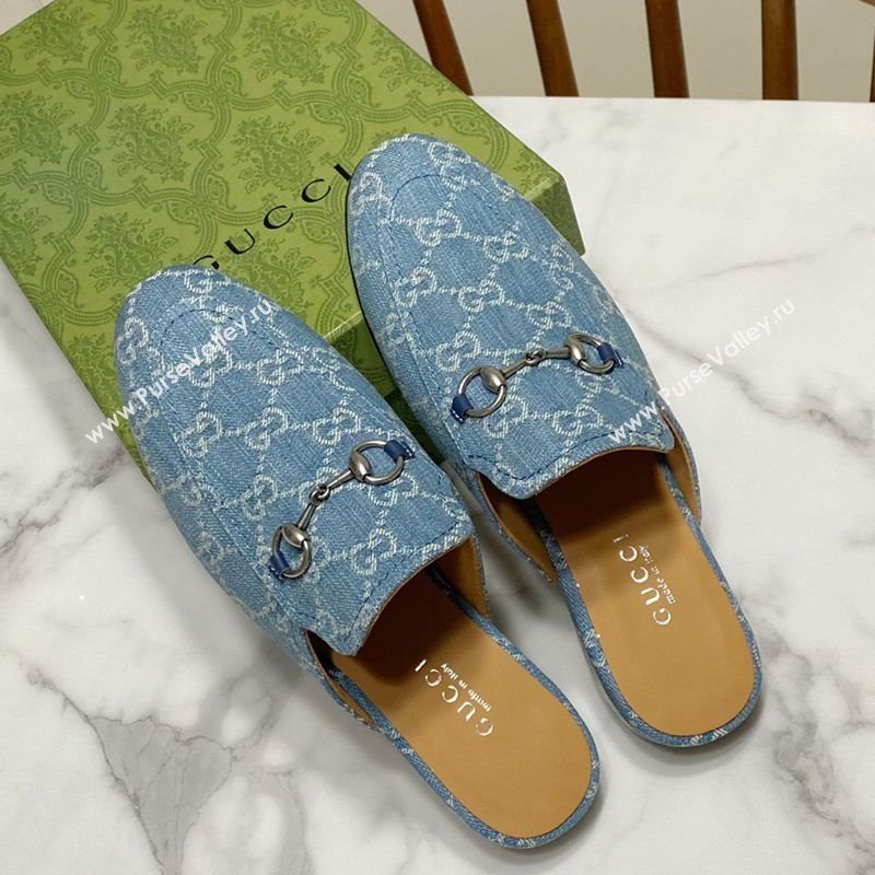 Gucci Princetown GG Denim Flat Slippers Light Blue 2025 557730 (SS-250423161)