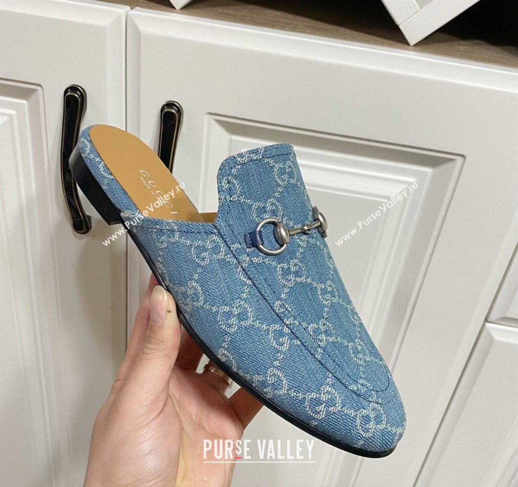 Gucci Princetown GG Denim Flat Slippers Light Blue 2025 557730 (SS-250423161)