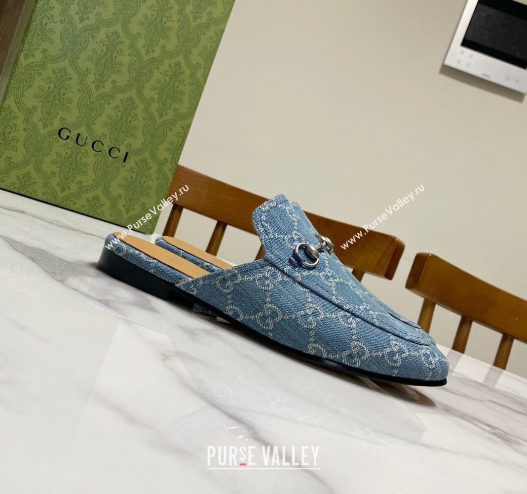 Gucci Princetown GG Denim Flat Slippers Light Blue 2025 557730 (SS-250423161)