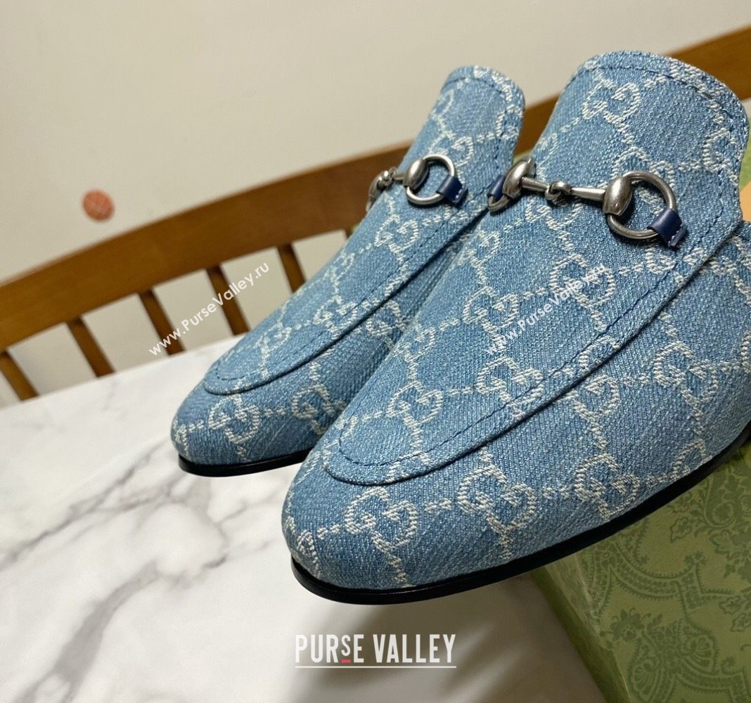 Gucci Princetown GG Denim Flat Slippers Light Blue 2025 557730 (SS-250423161)