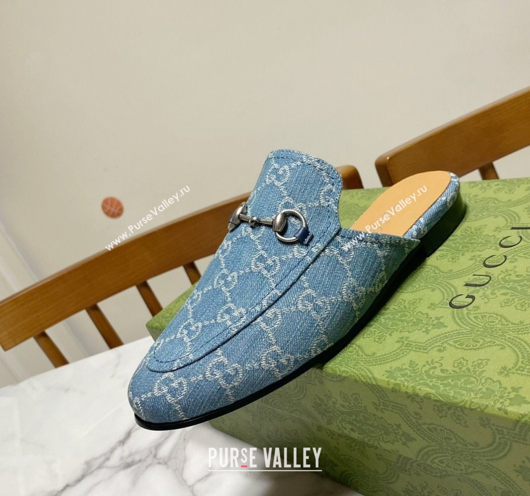 Gucci Princetown GG Denim Flat Slippers Light Blue 2025 557730 (SS-250423161)