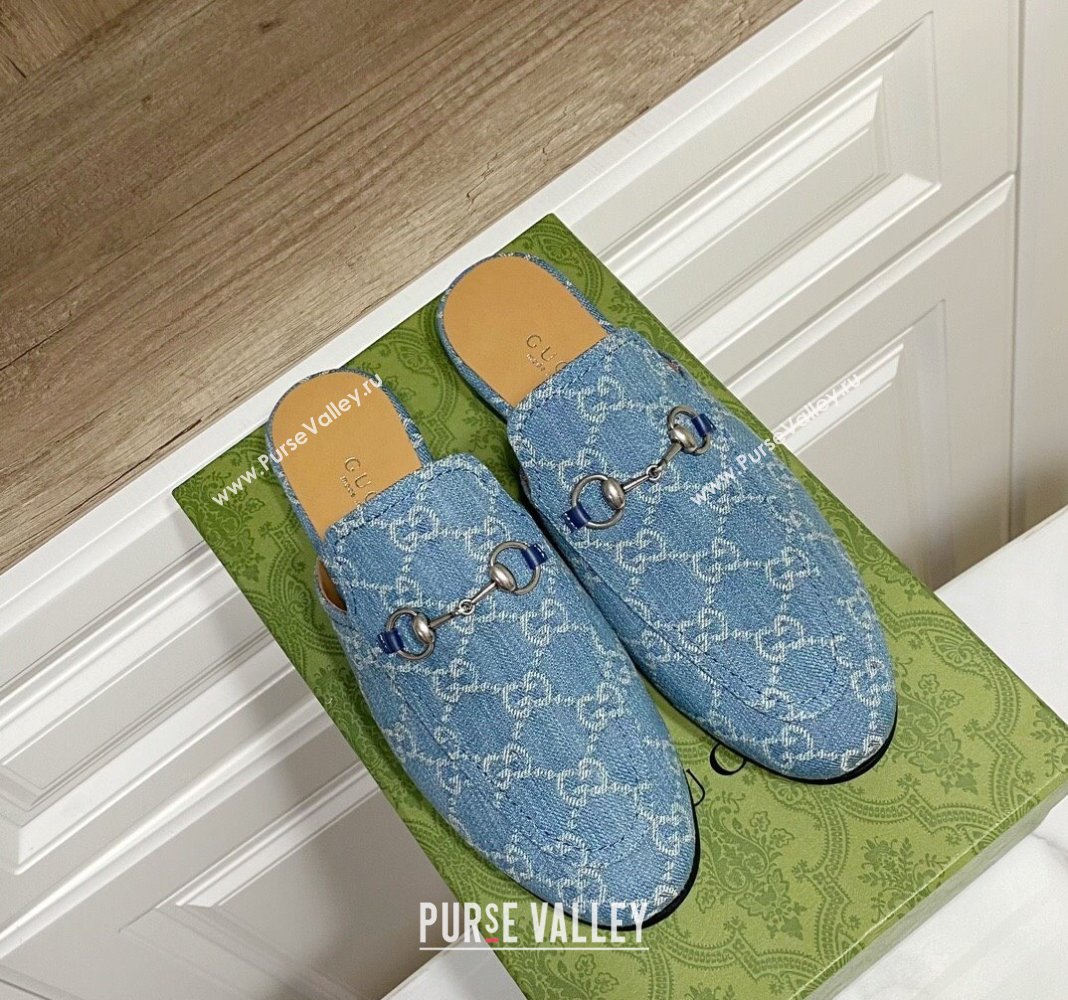 Gucci Princetown GG Denim Flat Slippers Light Blue 2025 557730 (SS-250423161)
