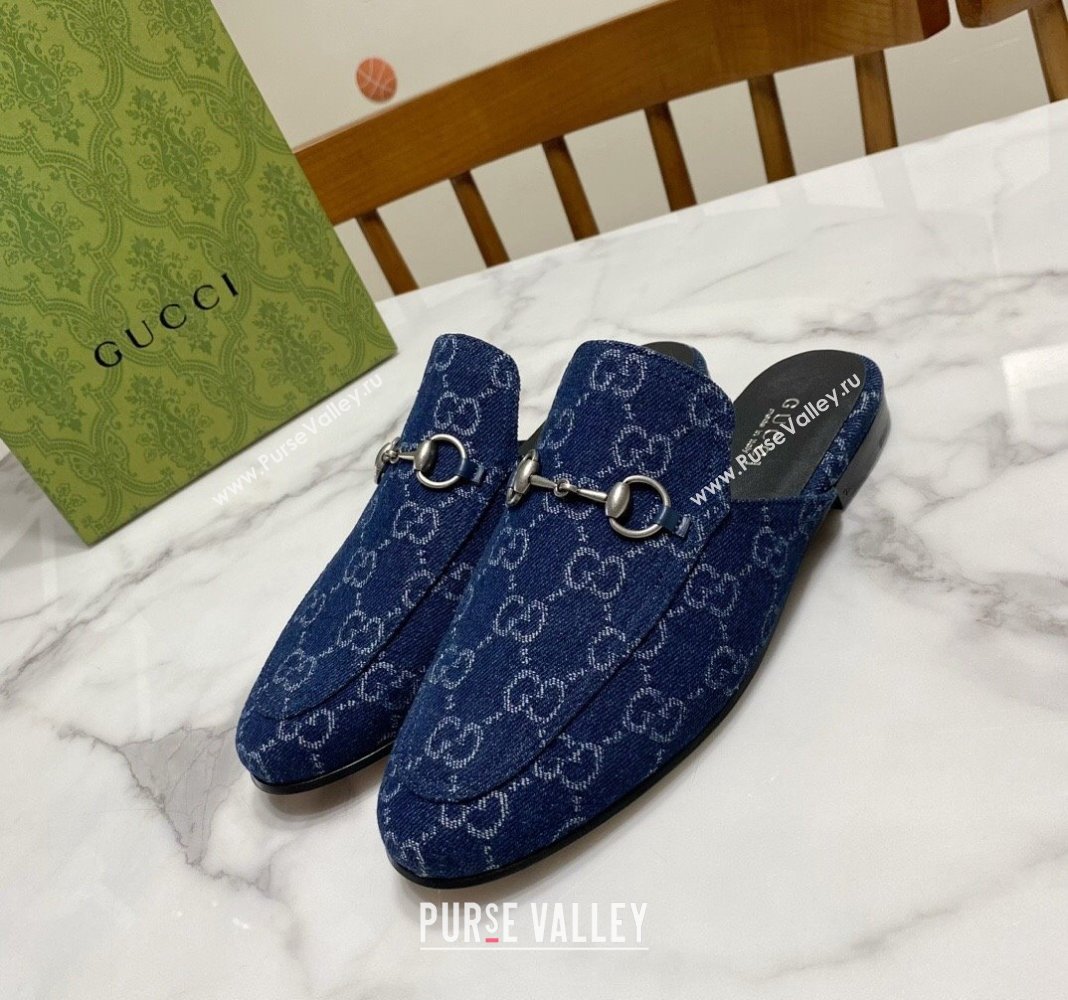 Gucci Princetown GG Denim Flat Slippers Navy Blue 2025 557730 (SS-250423162)