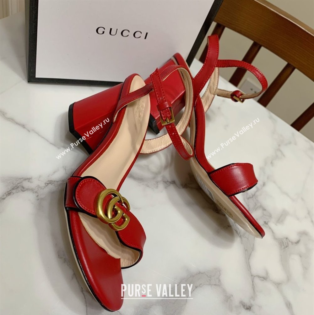 Gucci Leather Wave Heel Sandals 7cm Red 2025 GG042304 (SS-250423122)