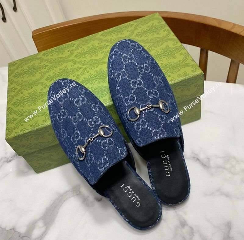 Gucci Princetown GG Denim Flat Slippers Navy Blue 2025 557730 (SS-250423162)