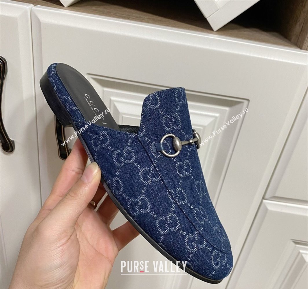 Gucci Princetown GG Denim Flat Slippers Navy Blue 2025 557730 (SS-250423162)