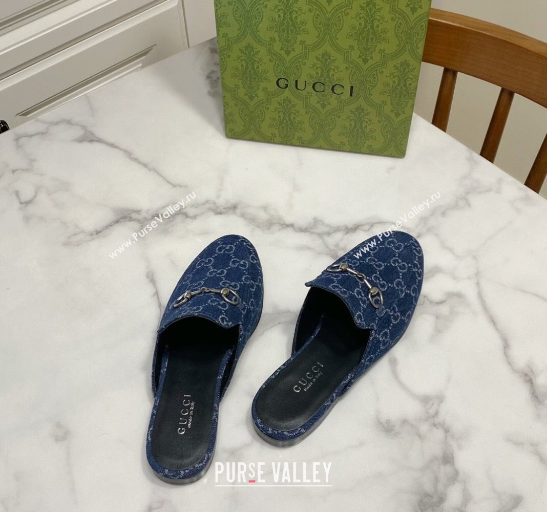 Gucci Princetown GG Denim Flat Slippers Navy Blue 2025 557730 (SS-250423162)