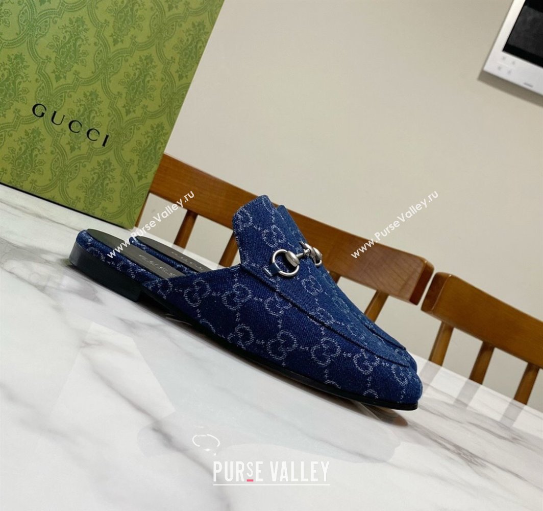 Gucci Princetown GG Denim Flat Slippers Navy Blue 2025 557730 (SS-250423162)