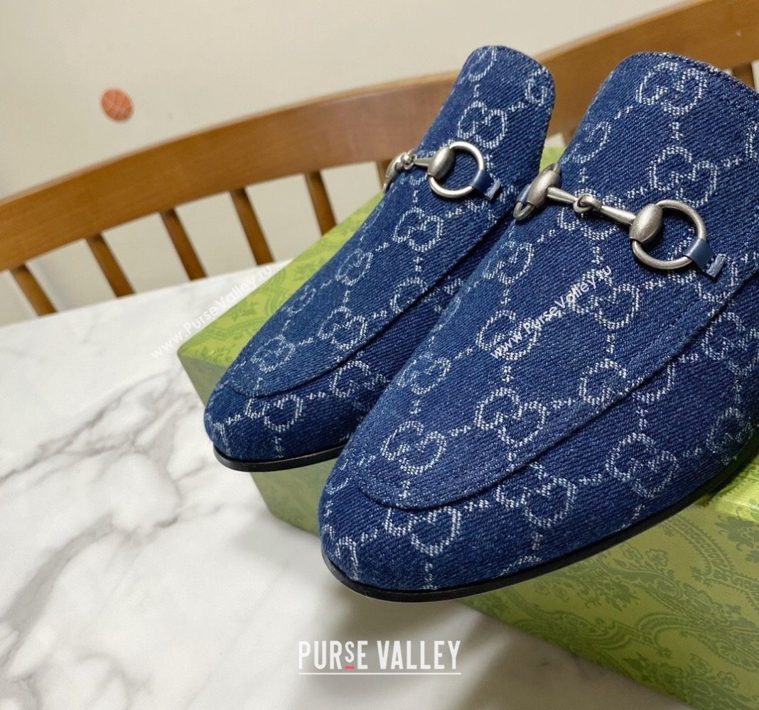 Gucci Princetown GG Denim Flat Slippers Navy Blue 2025 557730 (SS-250423162)
