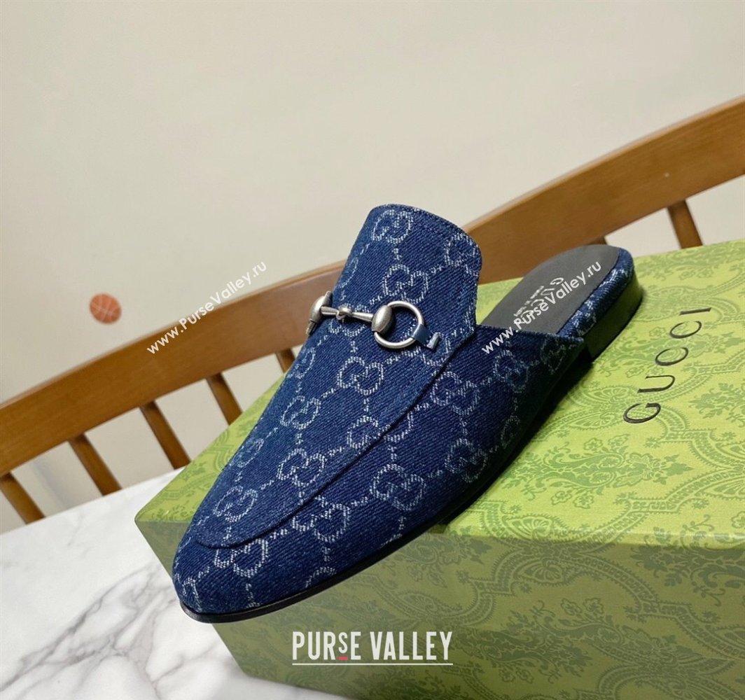 Gucci Princetown GG Denim Flat Slippers Navy Blue 2025 557730 (SS-250423162)