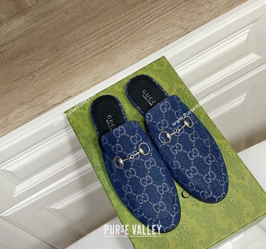 Gucci Princetown GG Denim Flat Slippers Navy Blue 2025 557730 (SS-250423162)