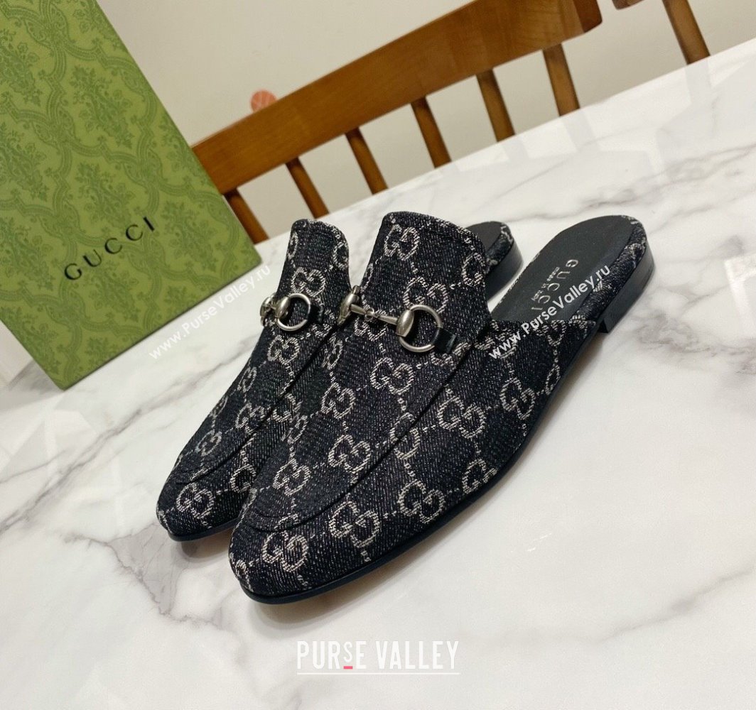 Gucci Princetown GG Denim Flat Slippers Black 2025 557730 (SS-250423163)