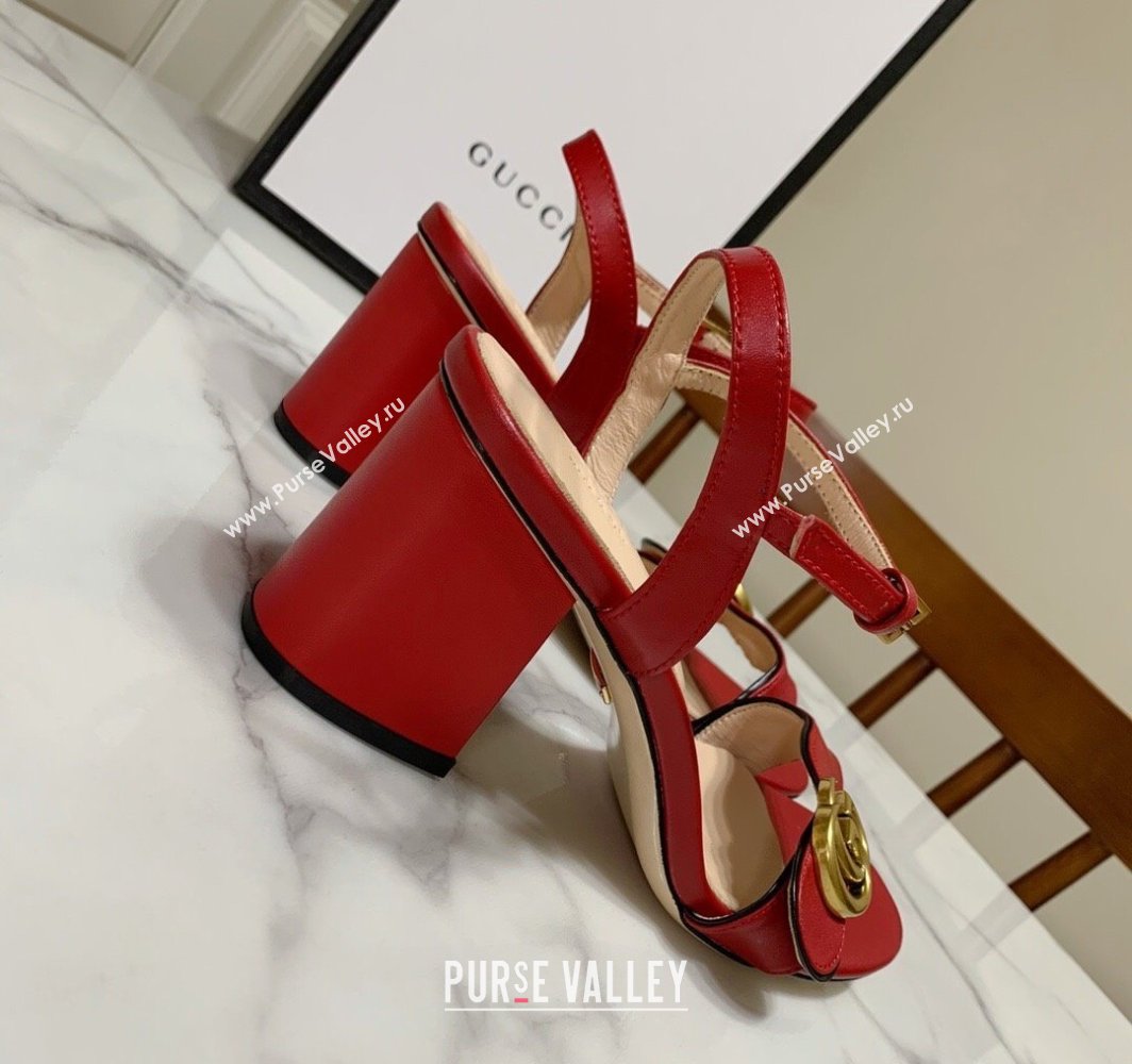 Gucci Leather Wave Heel Sandals 7cm Red 2025 GG042304 (SS-250423122)