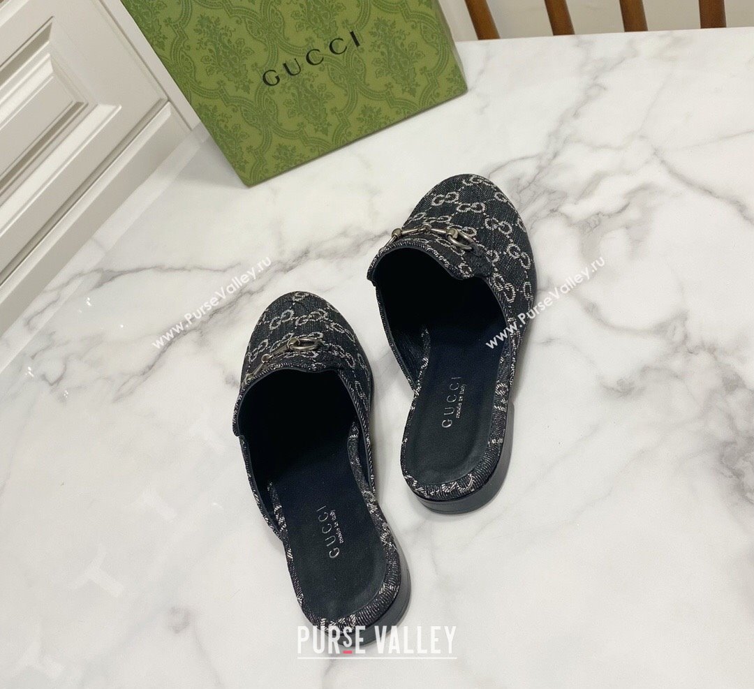 Gucci Princetown GG Denim Flat Slippers Black 2025 557730 (SS-250423163)