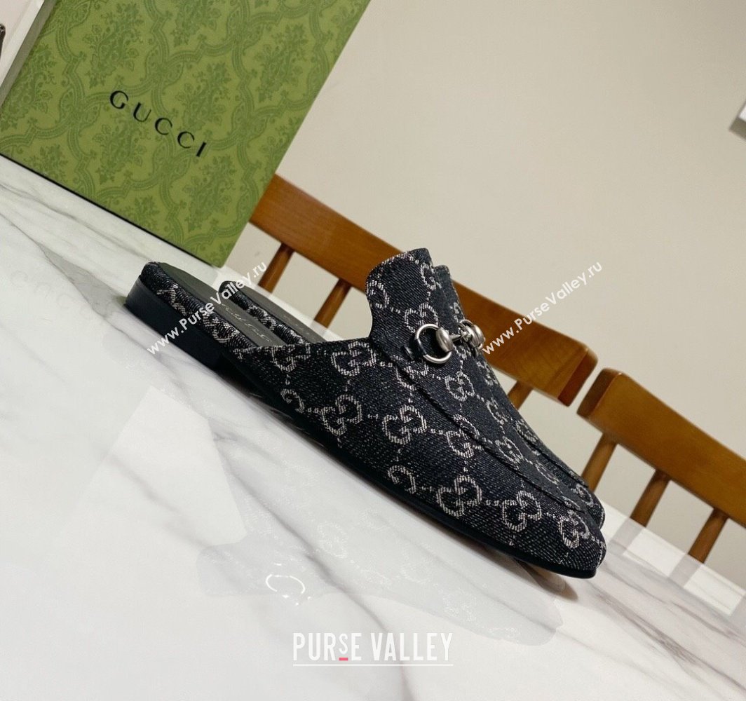 Gucci Princetown GG Denim Flat Slippers Black 2025 557730 (SS-250423163)