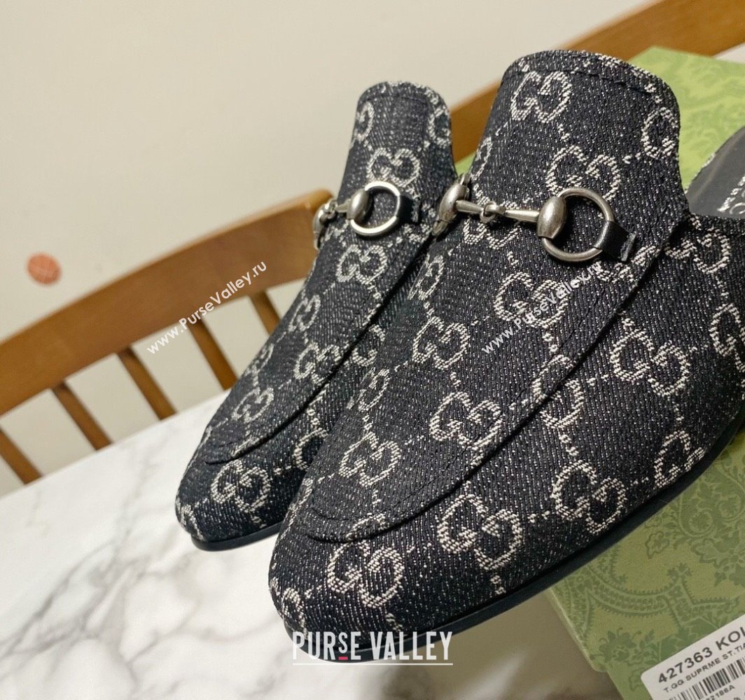 Gucci Princetown GG Denim Flat Slippers Black 2025 557730 (SS-250423163)