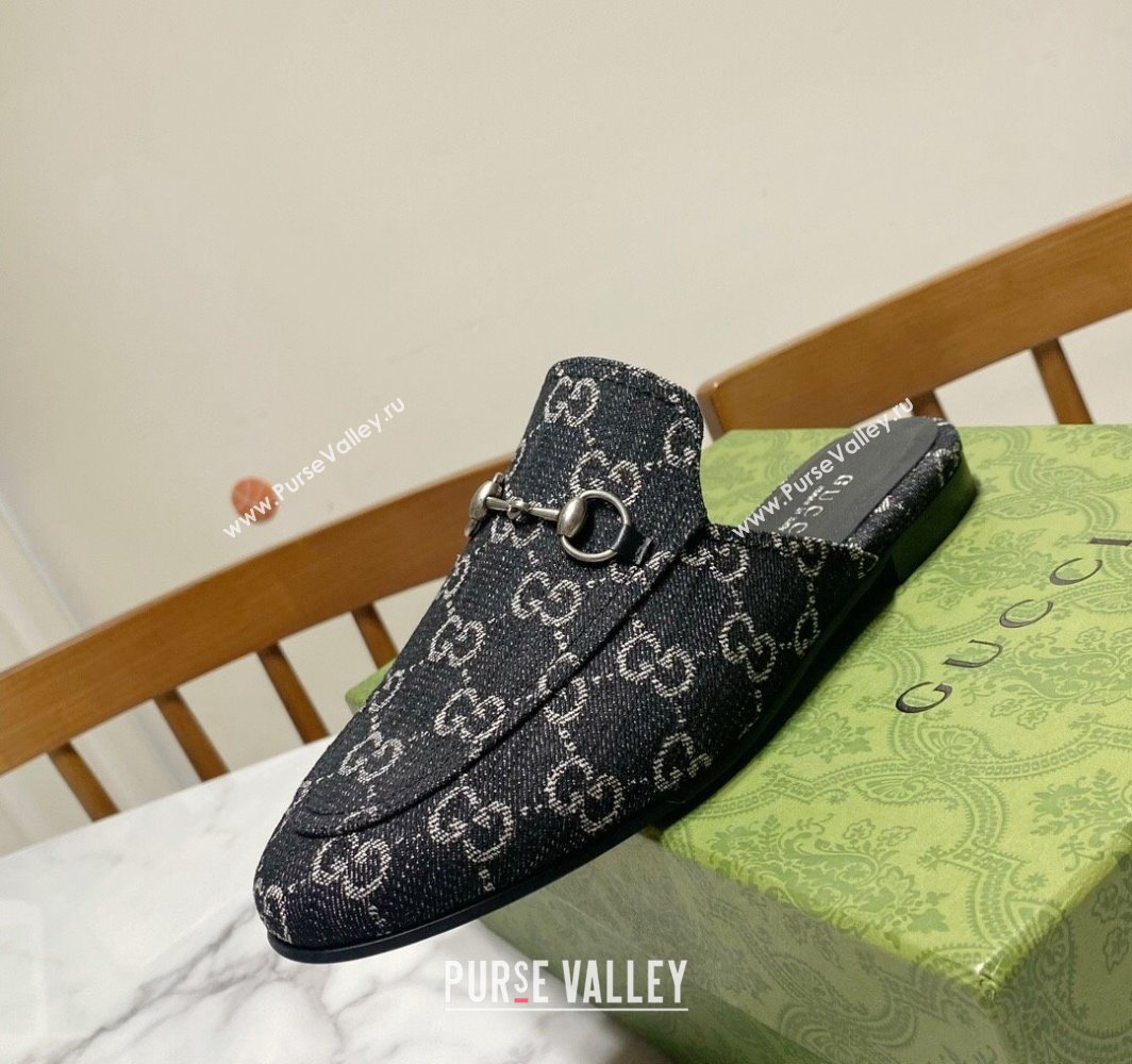 Gucci Princetown GG Denim Flat Slippers Black 2025 557730 (SS-250423163)