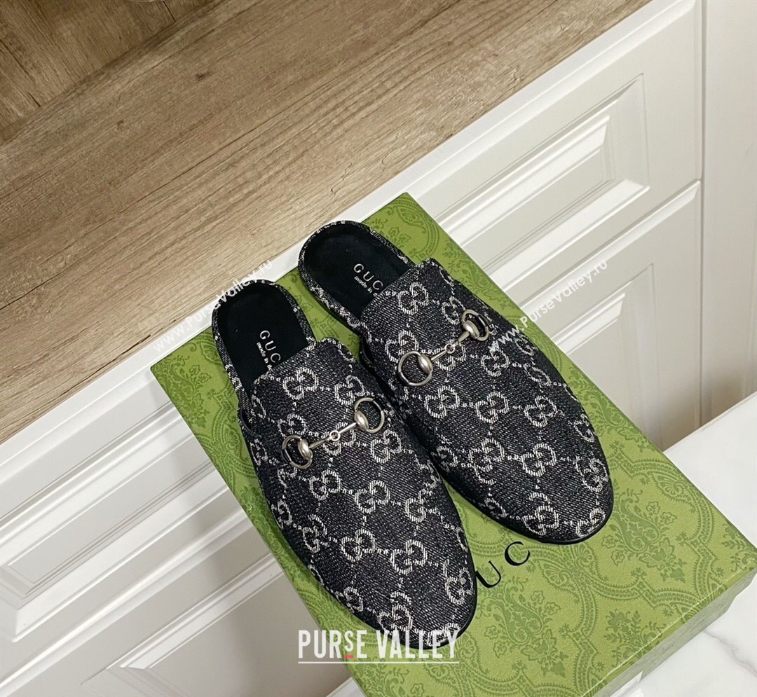 Gucci Princetown GG Denim Flat Slippers Black 2025 557730 (SS-250423163)