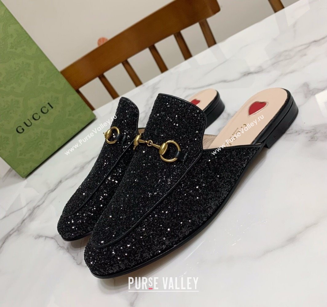 Gucci Princetown Glitters Flat Slippers Black 2025 557730 (SS-250423167)