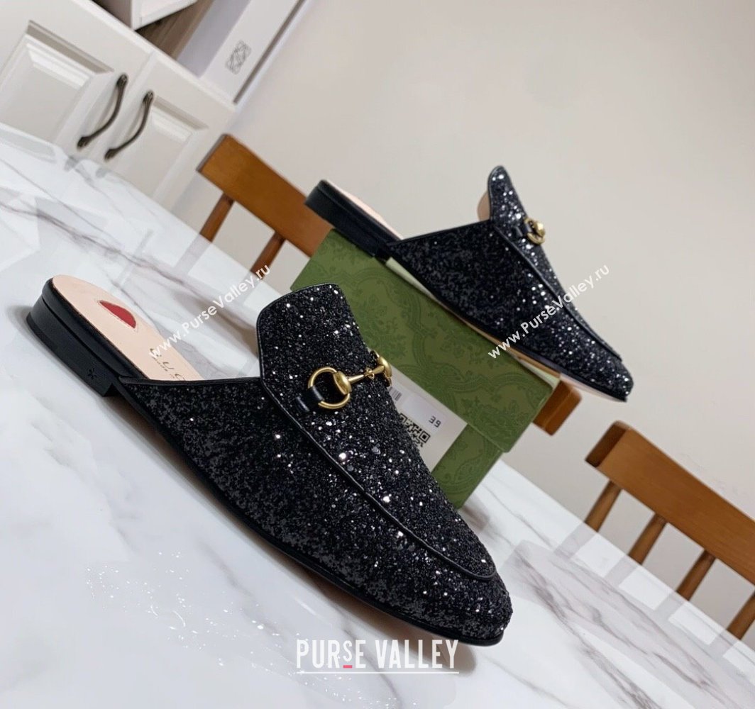 Gucci Princetown Glitters Flat Slippers Black 2025 557730 (SS-250423167)
