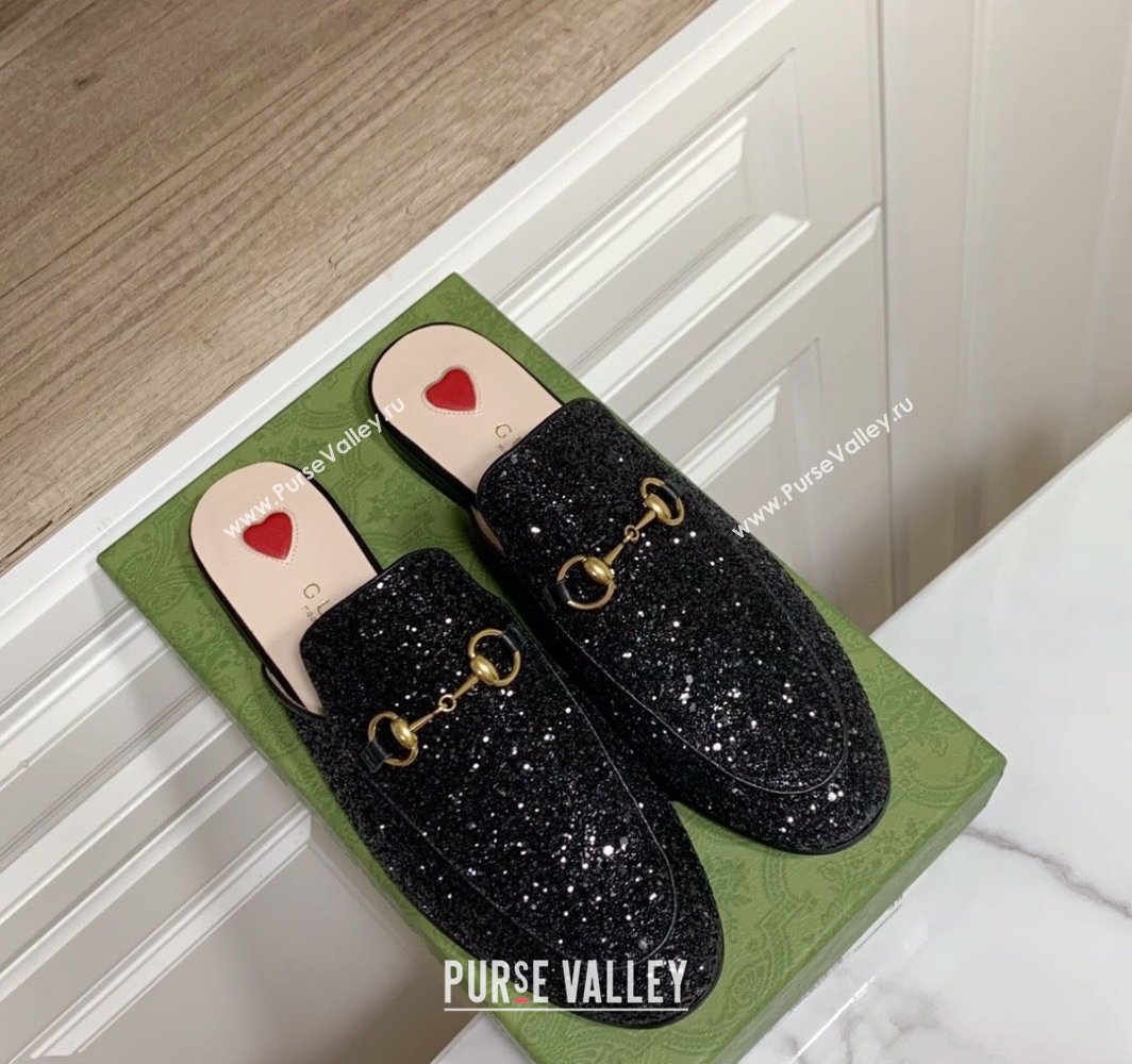 Gucci Princetown Glitters Flat Slippers Black 2025 557730 (SS-250423167)