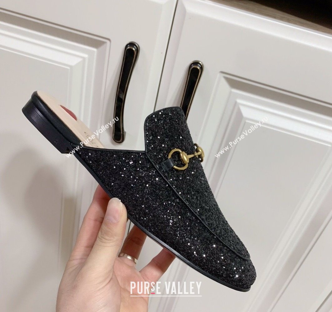 Gucci Princetown Glitters Flat Slippers Black 2025 557730 (SS-250423167)