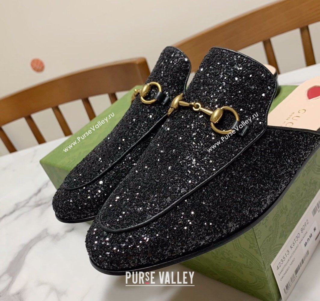 Gucci Princetown Glitters Flat Slippers Black 2025 557730 (SS-250423167)