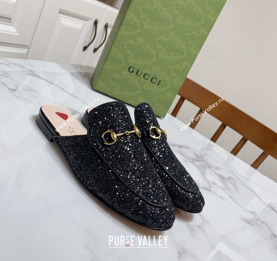 Gucci Princetown Glitters Flat Slippers Black 2025 557730 (SS-250423167)
