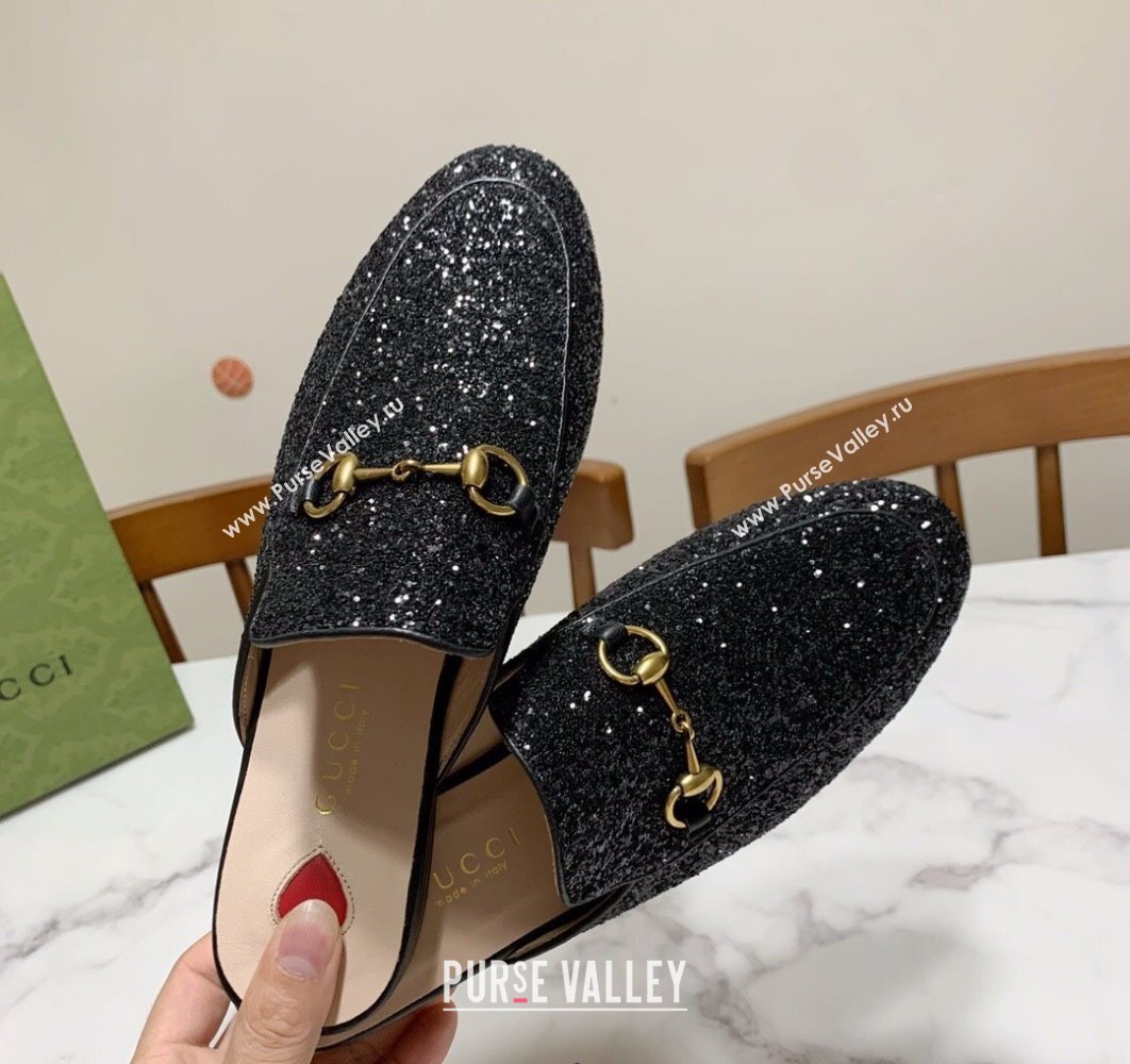 Gucci Princetown Glitters Flat Slippers Black 2025 557730 (SS-250423167)