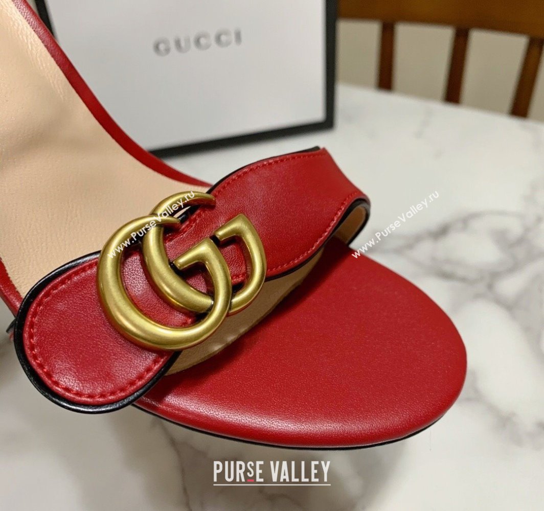 Gucci Leather Wave Heel Sandals 7cm Red 2025 GG042304 (SS-250423122)