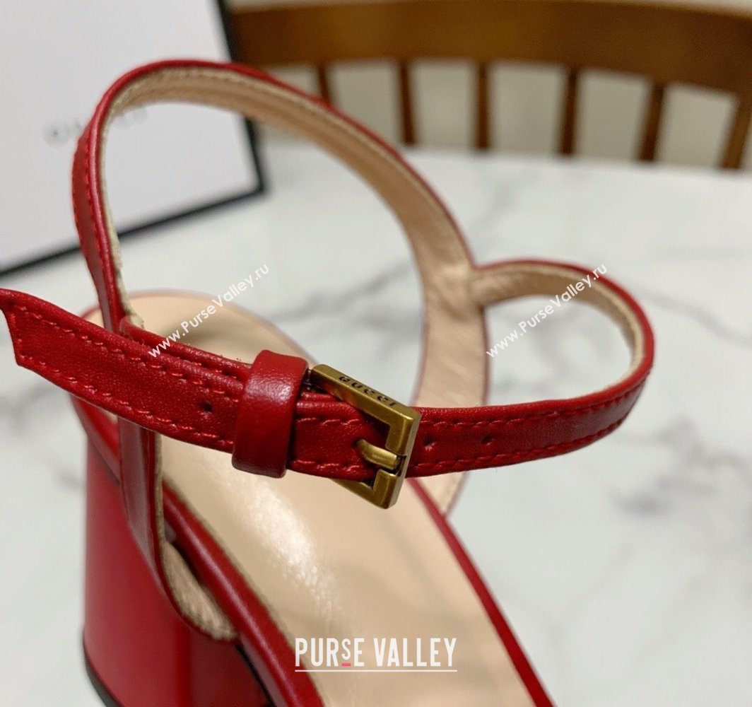 Gucci Leather Wave Heel Sandals 7cm Red 2025 GG042304 (SS-250423122)