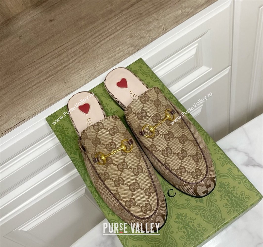 Gucci Princetown GG Canvas Flat Slippers Beige/Brown 2025 557730 (SS-250423169)