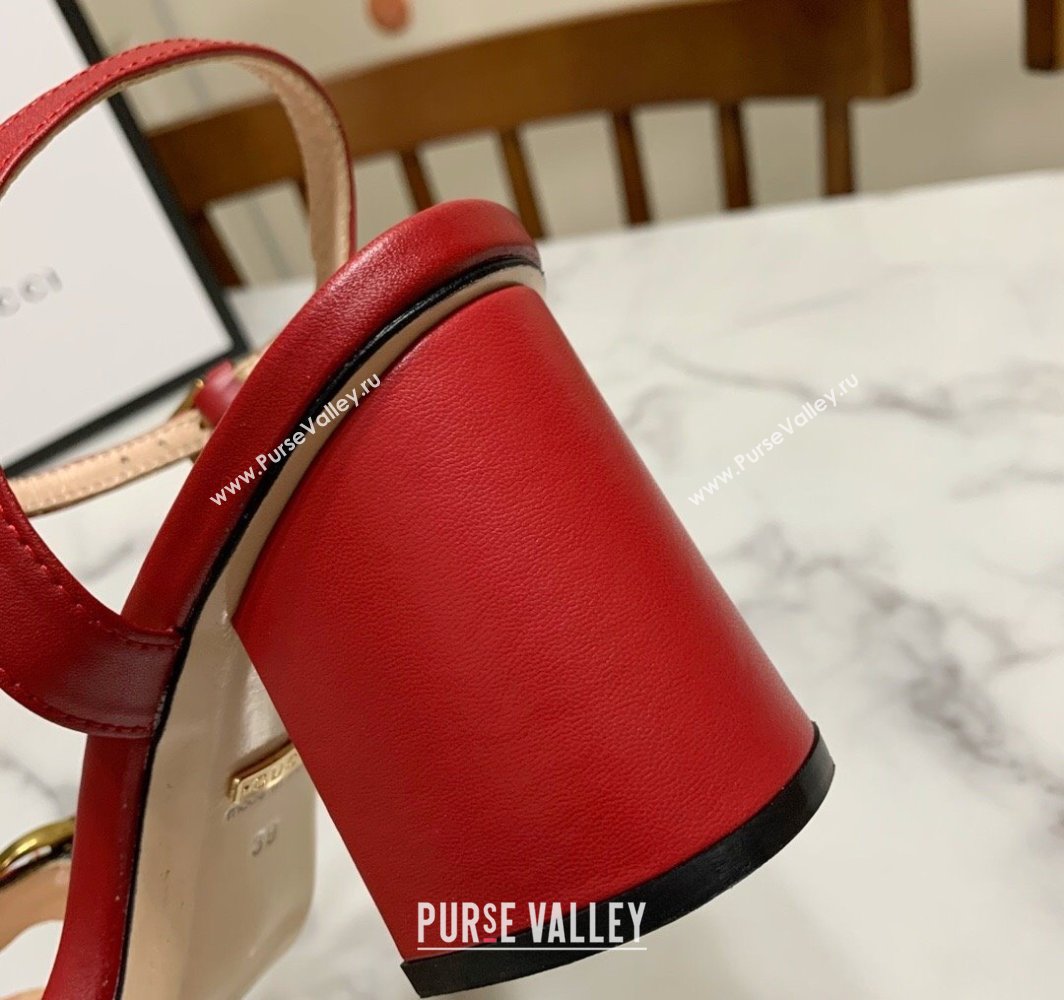 Gucci Leather Wave Heel Sandals 7cm Red 2025 GG042304 (SS-250423122)