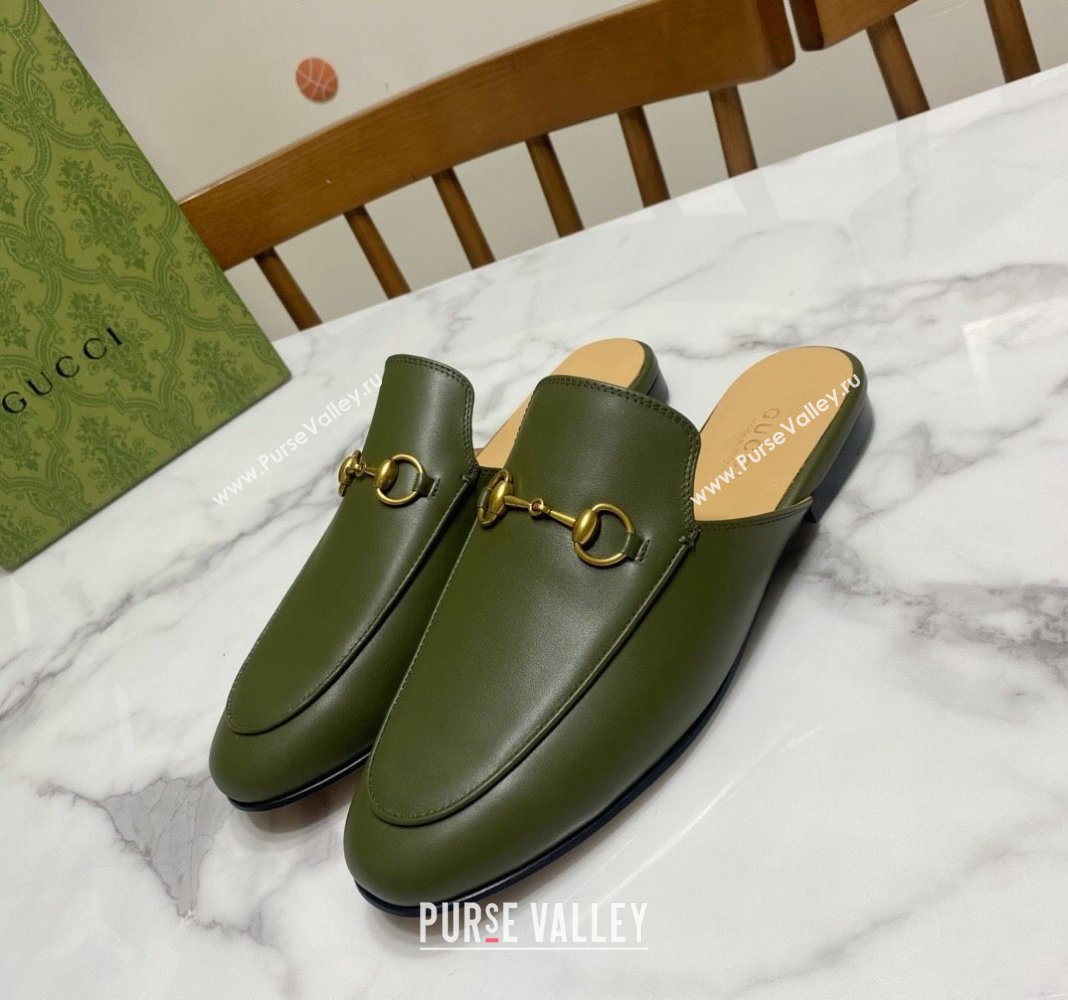 Gucci Princetown Calf Leather Flat Slippers Green 2025 557730 (SS-250423171)