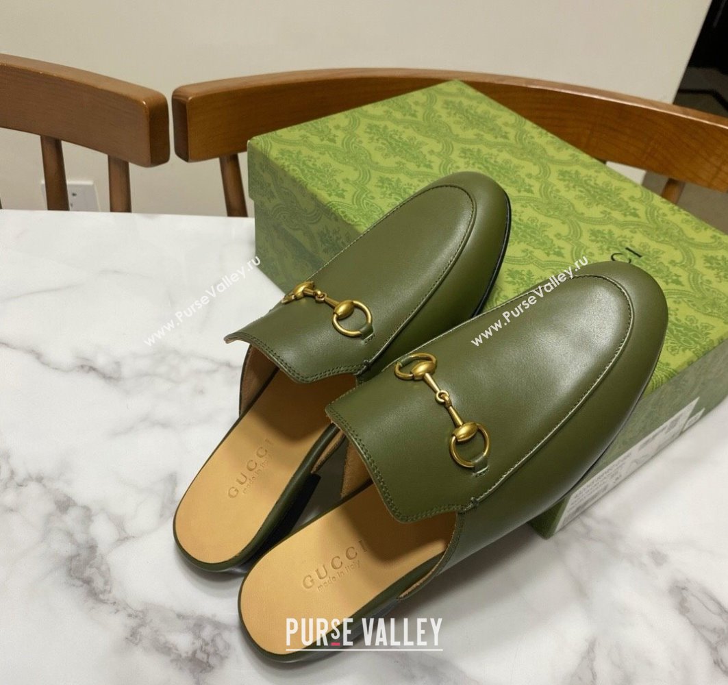 Gucci Princetown Calf Leather Flat Slippers Green 2025 557730 (SS-250423171)
