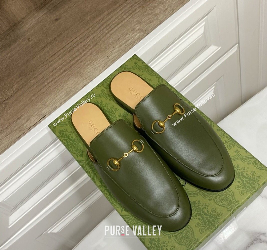 Gucci Princetown Calf Leather Flat Slippers Green 2025 557730 (SS-250423171)