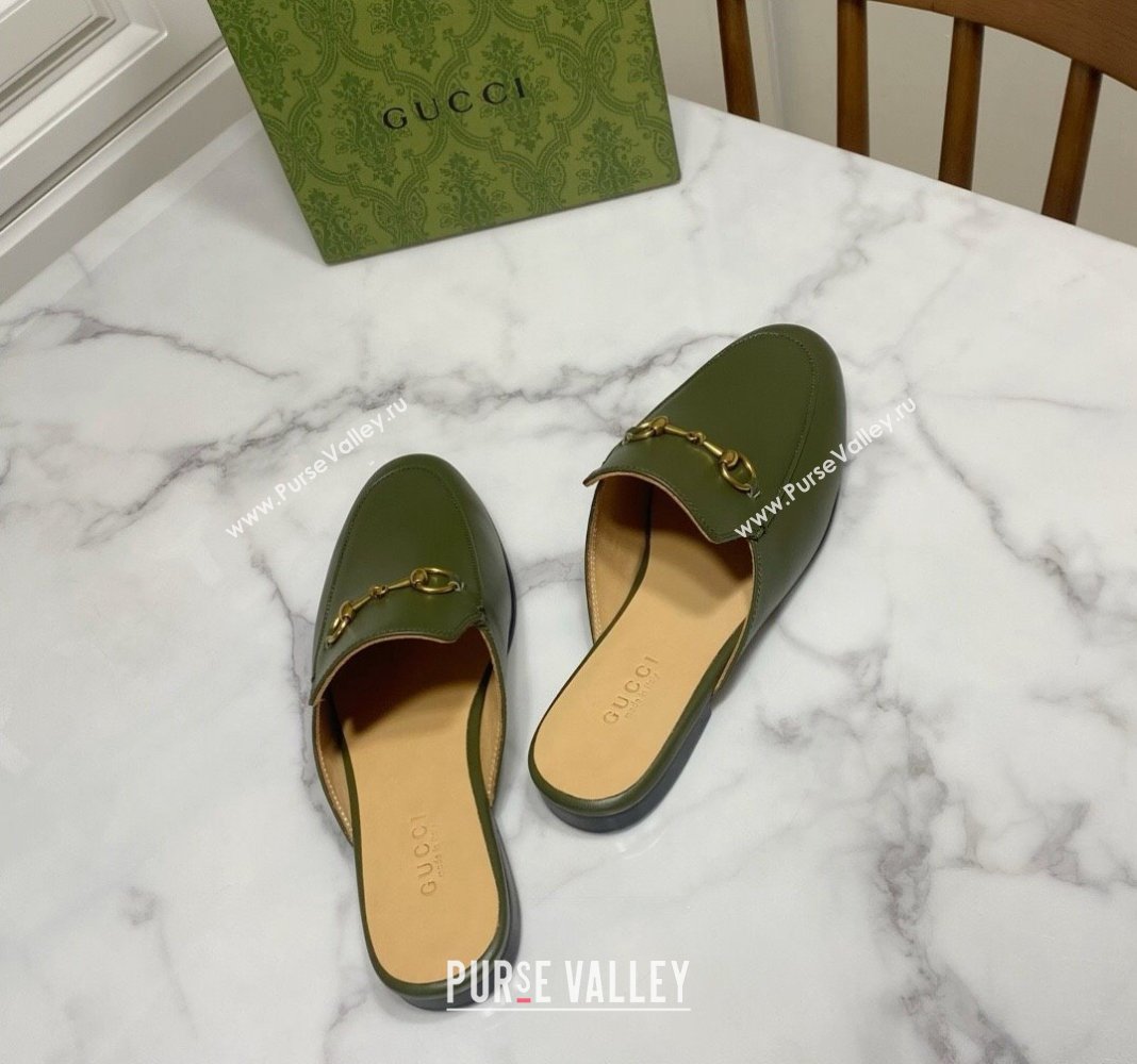Gucci Princetown Calf Leather Flat Slippers Green 2025 557730 (SS-250423171)